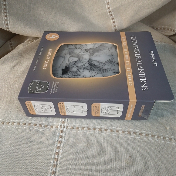 NEW Glowing LED Lanterns with Floating Flameless LED Candles 4pc ABSTRACT Floral - Picture 4 of 6